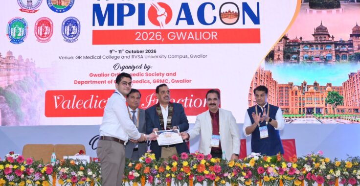 Dr. Amit Kumar Sahu receiving recognition for winning the Bronze Medal at MPIOACON 2026