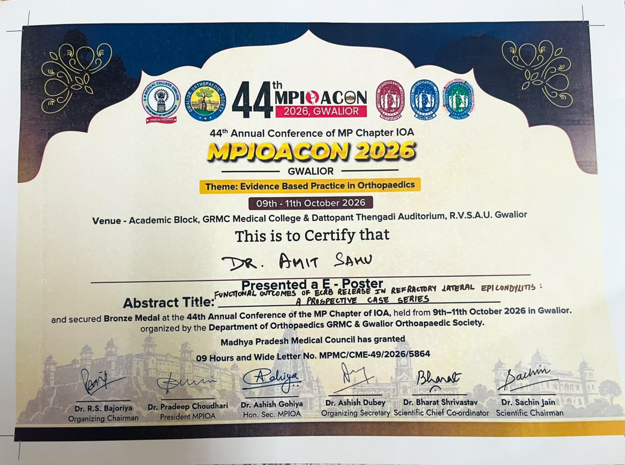 Dr. Amit Kumar Sahu receiving recognition for winning the Bronze Medal at MPIOACON 2026